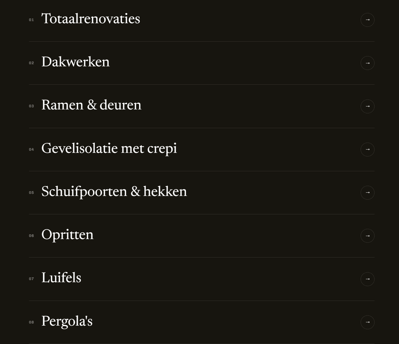 Acht diensten, elk een statische pagina, gegenereerd uit één catalogus