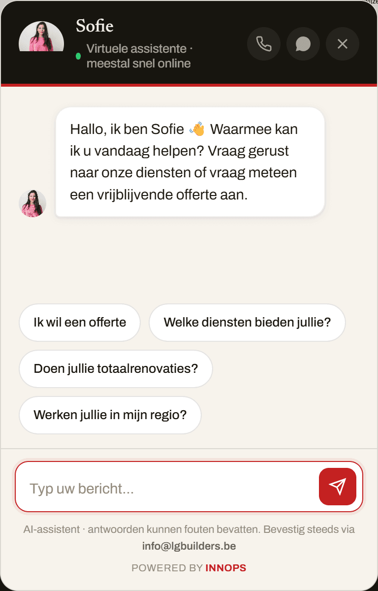 Sofie — de AI-assistent van LG Builders, live op de site